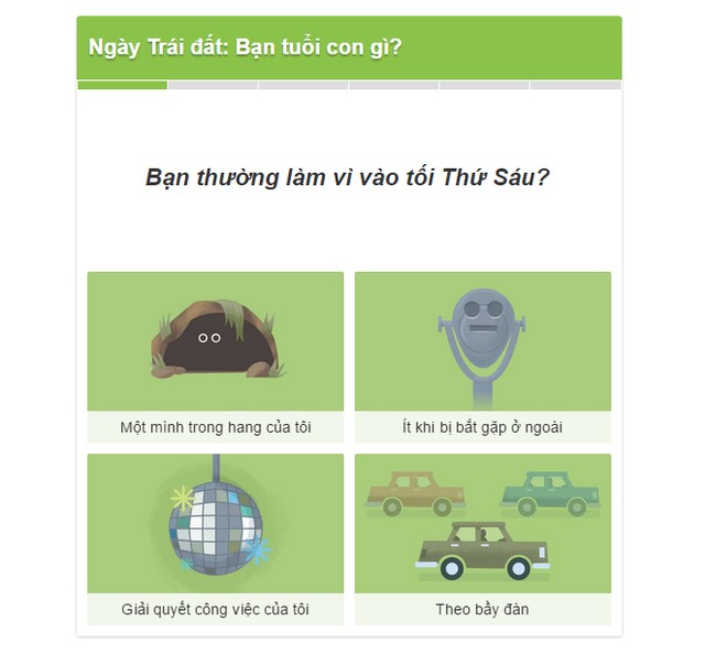 Tr&ograve; trắc nghiệm vui ng&agrave;y Tr&aacute;i Đất tr&ecirc;n Google c&oacute; t&ecirc;n 
