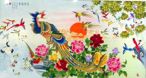 Tuổi Dậu n&ecirc;n chọn tranh phong thủy ph&ograve;ng kh&aacute;ch c&oacute; h&igrave;nh Phượng ho&agrave;ng, B&aacute;ch điều triều phụng