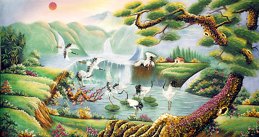 Tuổi Sửu n&ecirc;n treo tranh phong thủy ph&ograve;ng kh&aacute;ch với khung cảnh m&ugrave;a xu&acirc;n, m&ugrave;a thu hoặc c&acirc;y xanh cổ thụ