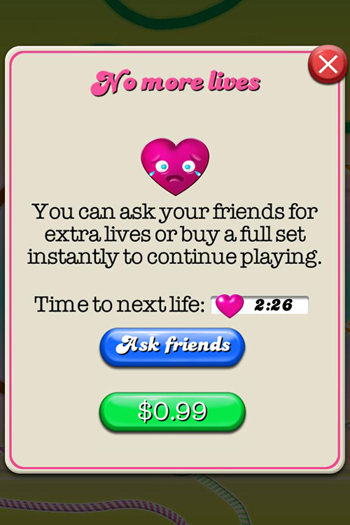 Giới hạn mạng sống trong Candy Crush.