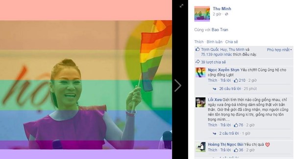Ca sĩ Thu Minh l&agrave; một trong những sao Việt hưởng ứng tr&agrave;o Facebook mới nhất hiện nay bằng việc thay avatar lục sắc