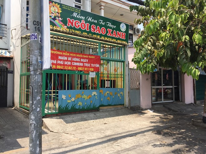 Trường mầm non tư thục Ng&ocirc;i Sao Xanh, nơi xảy ra vụ việc trẻ bị bạo h&agrave;nh