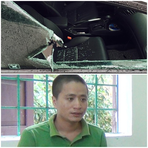 Vương Văn Long v&agrave; chiếc xe &ocirc; t&ocirc; nh&oacute;m đối tượng n&agrave;y đập vỡ