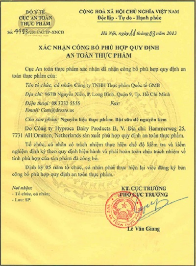 Giấy chứng nhận c&ocirc;ng bố sản phẩm 