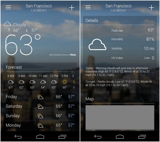 Yahoo weather l&agrave; ứng dụng Android dễ sử dụng nhất