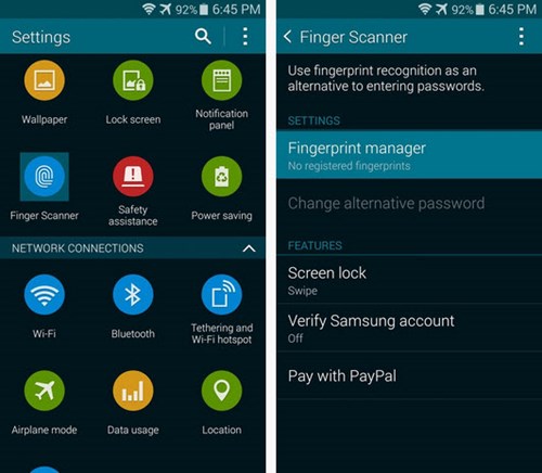 C&aacute;ch k&iacute;ch hoạt ứng dụng cảm biến dấu v&acirc;n tay tr&ecirc;n Samsung Galaxy S5 kh&aacute; đơn giản