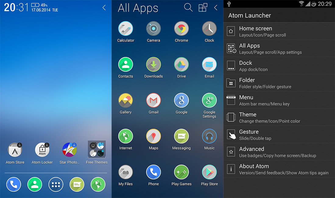 Atom cũng l&agrave; một ứng dụng hay gi&uacute;p launcher c&oacute; nhiều t&iacute;nh năng t&ugrave;y biến