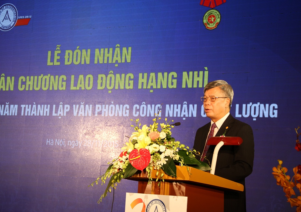 Thứ trưởng Bộ KH&CN Trần Việt Thanh ph&aacute;t biểu tại buổi lễ Đ&oacute;n nhận Hu&acirc;n chương Lao động hạng Nh&igrave; v&agrave; kỷ niệm 20 năm th&agrave;nh lập BoA