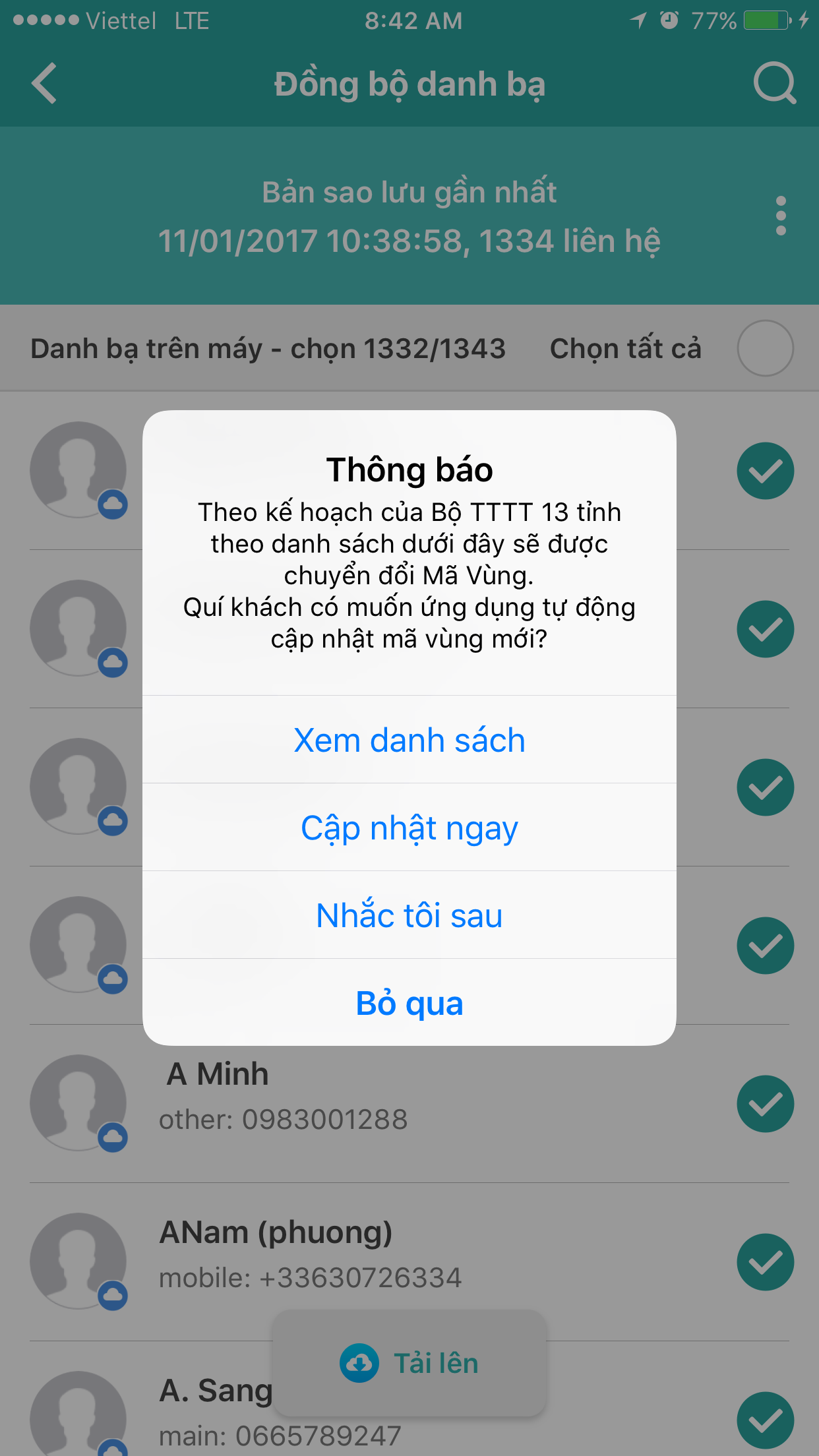 đồng bộ danh bạ sau khi đổi mã vùng mới đồng bộ danh bạ sau khi đổi mã vùng mới