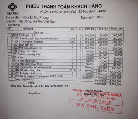 Chi ph&iacute; ngất ngưởng m&agrave; chị Phong phải trả khi v&agrave;o ph&ograve;ng kh&aacute;m Maria.