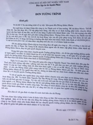 Bản tường tr&igrave;nh của b&agrave; Na &ndash; trưởng ph&ograve;ng kh&aacute;m đa khoa Maria.