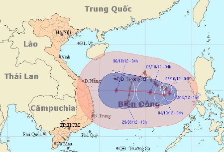 Vị tr&iacute; b&atilde;o số 7 t&iacute;nh đến 5 giờ 30 s&aacute;ng 03/10