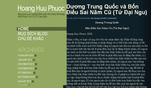 B&agrave;i viết Dương Trung Quốc - Bốn điều sai năm cũ đăng tr&ecirc;n blog được cho l&agrave; của ĐBQH Ho&agrave;ng Hữu Phước