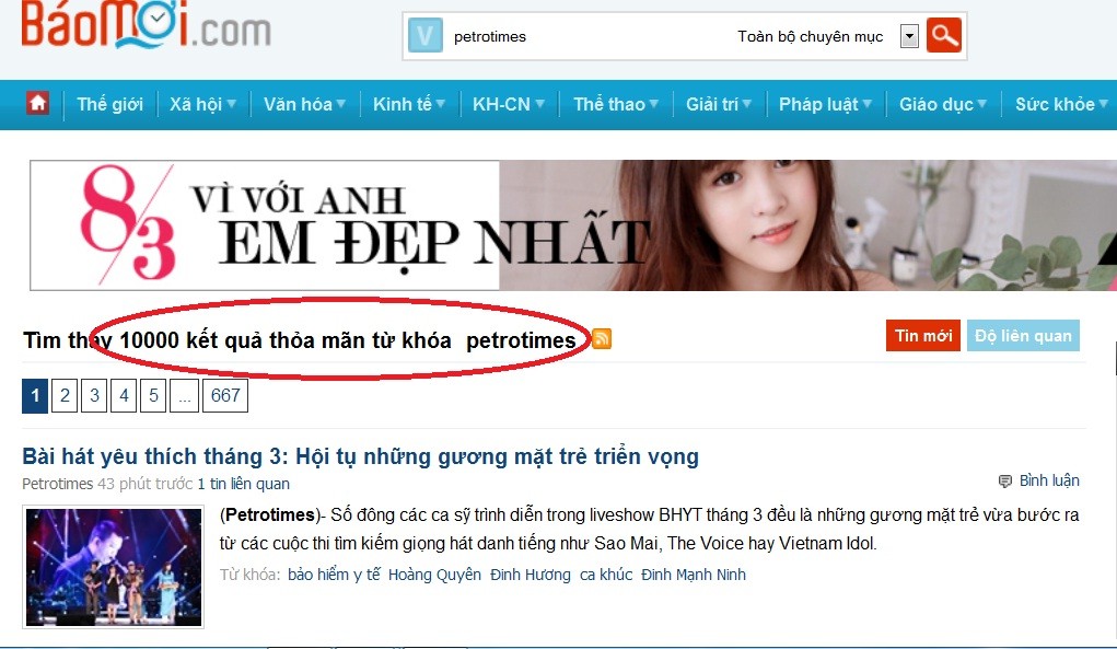 Bằng chứng Baomoi.com lấy tin, b&agrave;i của Petrotimes.