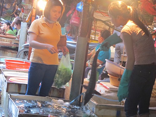 Chợ ở H&agrave; Nội b&agrave;y b&aacute;n nhiều loại c&aacute; nhập từ Trung Quốc