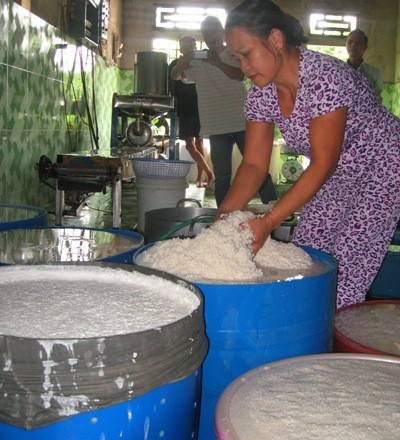B&uacute;n l&agrave;ng V&acirc;n C&ugrave; chủ yếu được l&agrave;m bằng gạo trắng, được trồng tại địa phương