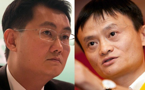 Pony Ma (b&ecirc;n tr&aacute;i) v&agrave; Jack Ma, hai vị chủ tịch của Tencent v&agrave; Alibab