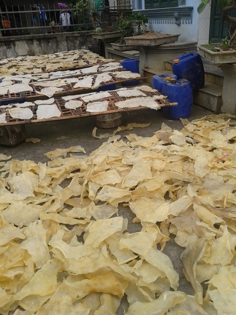  B&igrave; lợn để chế biến nem, gi&ograve; chả phơi lẫn đất đ&aacute;