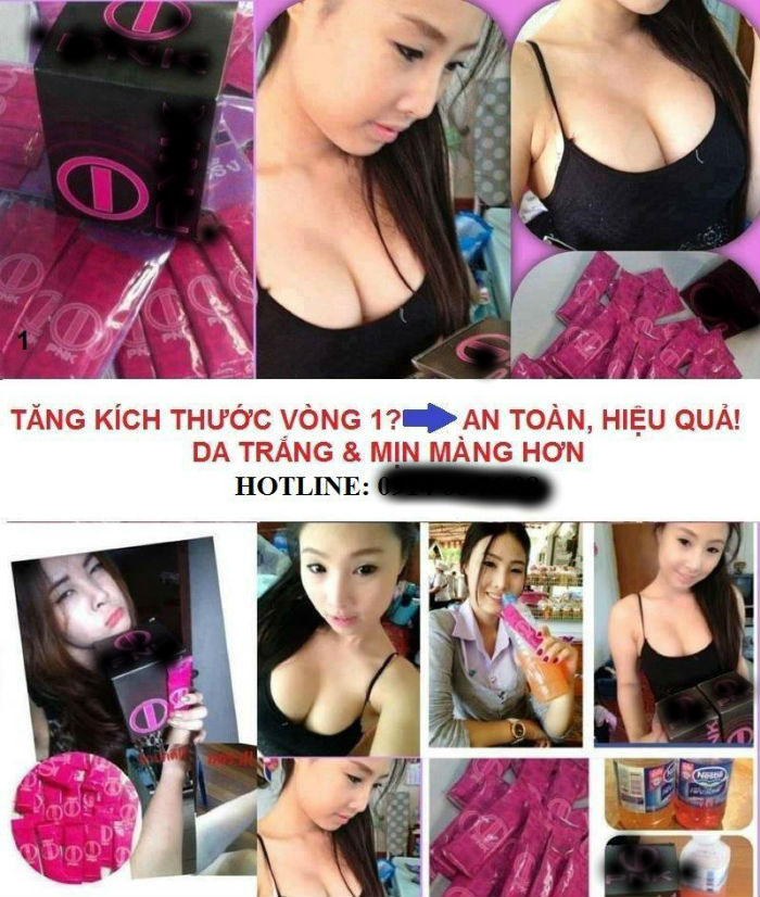Sản phẩm được quảng c&aacute;o l&agrave;m nở ngực trong v&ograve;ng 3 tuần nếu kết hợp với sinh tố đu đủ v&agrave; nước dừa, thịt g&agrave;...(!?)