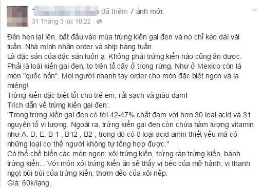 Trứng kiến gai đen: Coi chừng ngộ độc
