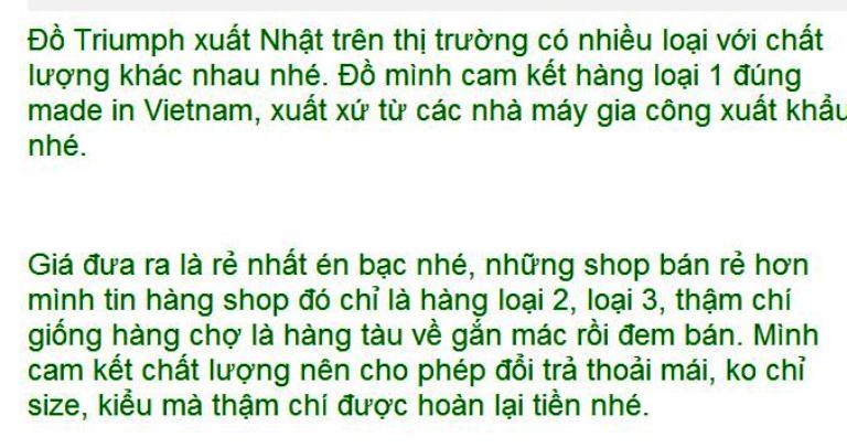 Đồ l&oacute;t Triumph được rao b&aacute;n tr&ecirc;n mạng với những quảng c&aacute;o hấp dẫn v&agrave; gi&aacute; si&ecirc;u rẻ