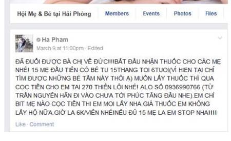 Quảng c&aacute;o thuốc của nickname Ha Pham tr&ecirc;n facebook 