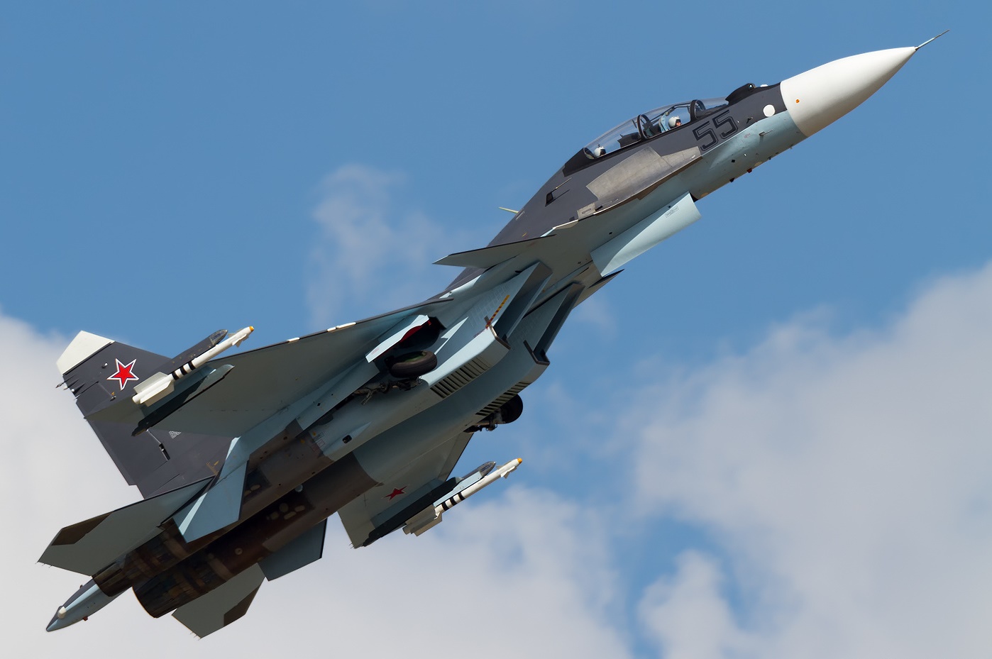 Su-30SM được phát triển từ mẫu Su-37UB, có thể mang theo bom dẫn đường, bom thông thường, nhiều loại tên lửa hiện đại và vận hành bởi 2 phi công trên khoang lái. Su-30SM có tầm hoạt động khoảng 2.600km và bay được liên tiếp trong 3 giờ không cần tiếp nhiên liệu trên không.