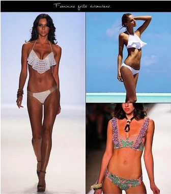 Những bộ bikini mang vẻ đẹp mềm mại, thanh nhã với chi tiết diềm xếp điệu đà ở trước ngực sẽ tăng thêm sự nữ tính và duyên dáng cho người mặc
