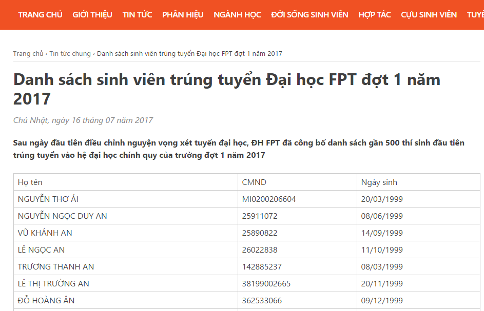 Trường đại học đầu ti&ecirc;n c&ocirc;ng bố th&iacute; sinh tr&uacute;ng tuyển NV1