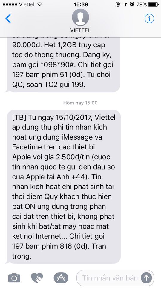 Nh&agrave; mạng Viettel n&oacute;i g&igrave; về việc mất 2.500 đồng mỗi lần k&iacute;ch hoạt iMessage, Facetime?