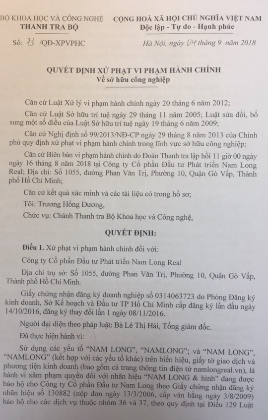 Tập đo&agrave;n Nam Long sẽ khởi kiện Nam Long Real về h&agrave;nh vi &lsquo;X&acirc;m phạm quyền sở hữu tr&iacute; tuệ&rsquo;