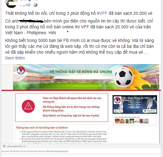 Chỉ sau 1 giờ đồng hồ, VFF đ&atilde; b&aacute;n hết hơn 20.000 v&eacute; trận Việt Nam &ndash; Philippines?
