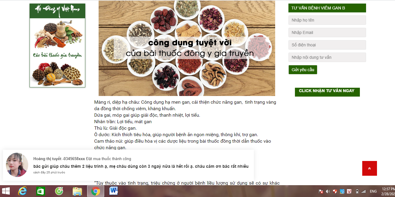 Trang website b&aacute;n thuốc đ&ocirc;ng y chuyenkhoaviemgan.com hoạt động chui d&ugrave;ng th&ocirc;ng tin ảo để &lsquo;c&acirc;u&rsquo; kh&aacute;ch