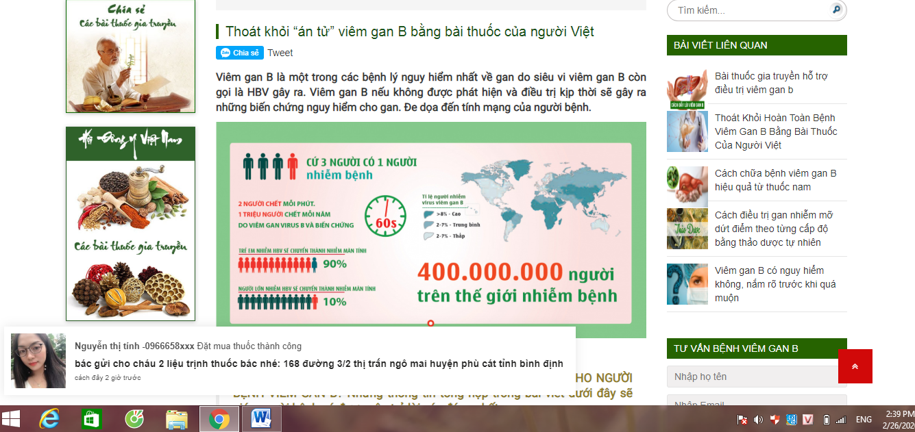 Trang website b&aacute;n thuốc đ&ocirc;ng y chuyenkhoaviemgan.com hoạt động chui d&ugrave;ng th&ocirc;ng tin ảo để &lsquo;c&acirc;u&rsquo; kh&aacute;ch