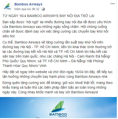 C&aacute;c h&atilde;ng h&agrave;ng kh&ocirc;ng nối lại đường bay nội địa v&agrave;o 16/4