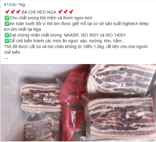 Thịt lợn nhập khẩu Nga b&aacute;n nhiều tr&ecirc;n chợ online