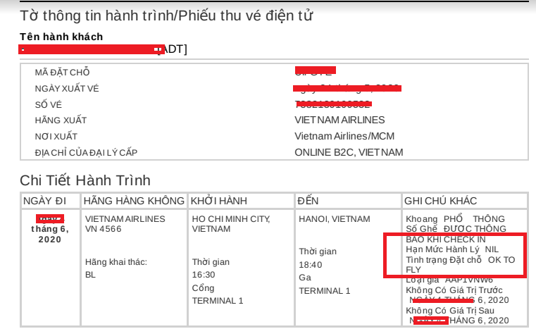 Khi h&atilde;ng h&agrave;ng kh&ocirc;ng Vietnam Airlines gửi v&eacute; về nếu kh&aacute;ch h&agrave;ng kh&ocirc;ng tinh &yacute; sẽ kh&ocirc;ng thể nhận biết được v&eacute; kh&ocirc;ng c&oacute; h&agrave;nh l&yacute; k&iacute; gửi v&agrave; suất ăn. Chưa kể, việc h&agrave;nh l&yacute; x&aacute;ch tay cũng kh&ocirc;ng ghi r&otilde; r&agrave;ng. 