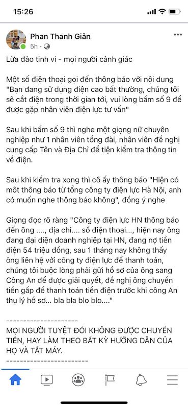EVN cảnh b&aacute;o c&aacute;c cuộc gọi đ&ograve;i nợ tiền điện để lừa đảo