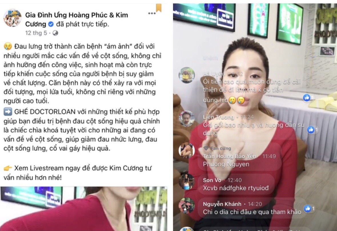 Vợ chồng ca sĩ Ưng Ho&agrave;ng Ph&uacute;c &lsquo;nổ&rsquo; quảng c&aacute;o ghế thư gi&atilde;n với c&ocirc;ng dụng trị bệnh l&agrave; h&agrave;nh vi lừa dối người h&acirc;m mộ