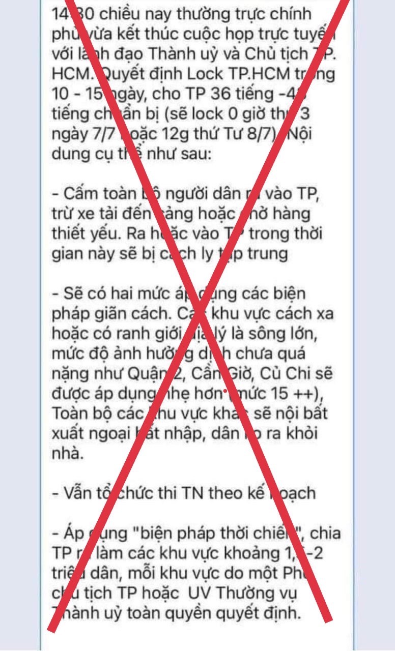 Tin đồn 'lock TPHCM trong 10-15 ng&agrave;y' l&agrave; tin giả mạo