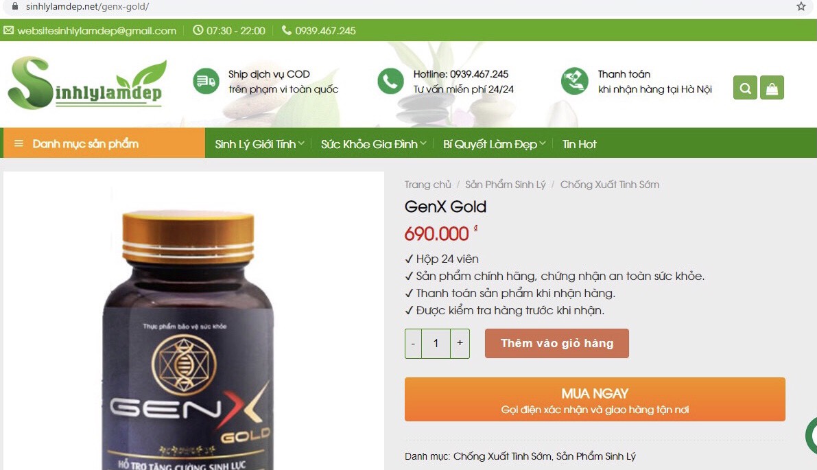 Sản phẩm GENX GOLD: Vi phạm luật quảng c&aacute;o nhưng vẫn được rao b&aacute;n 'đầy rẫy' tr&ecirc;n chợ online?