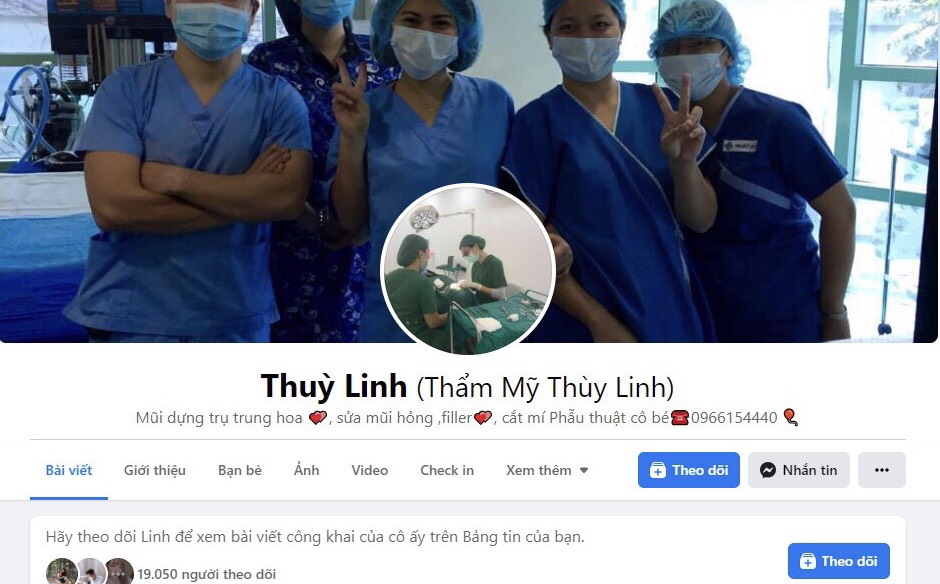 Thẩm mỹ Th&ugrave;y Linh tr&ecirc;n Facebook: Thẩm mỹ chui, vi phạm quy định ph&ograve;ng dịch