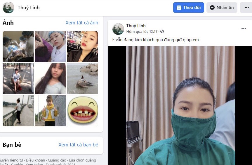 Thẩm mỹ Th&ugrave;y Linh tr&ecirc;n Facebook: Thẩm mỹ chui, vi phạm quy định ph&ograve;ng dịch