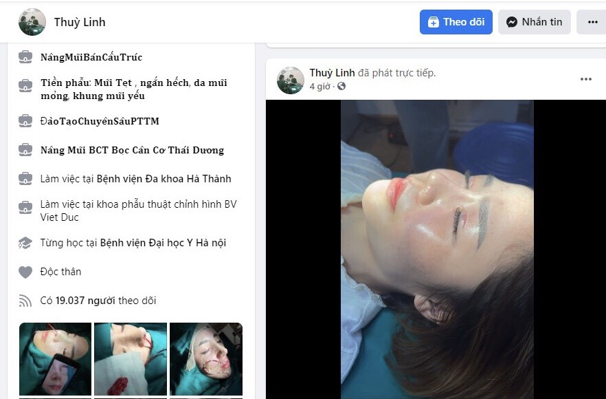 Thẩm mỹ Th&ugrave;y Linh tr&ecirc;n Facebook: Thẩm mỹ chui, vi phạm quy định ph&ograve;ng dịch