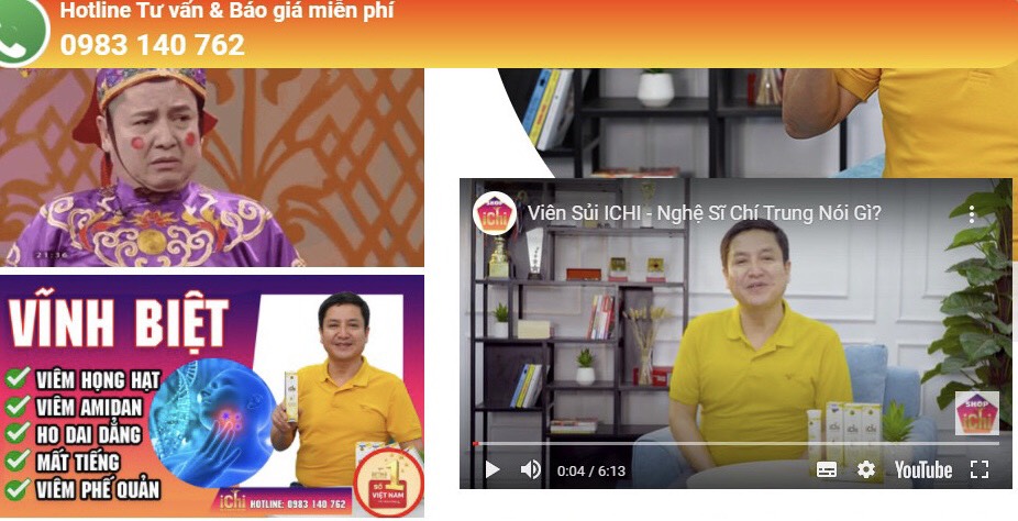 Nghệ sĩ Ch&iacute; Trung &lsquo;tiếp tay&rsquo; quảng c&aacute;o tr&aacute;i quy định cho vi&ecirc;n sủi ICHI?