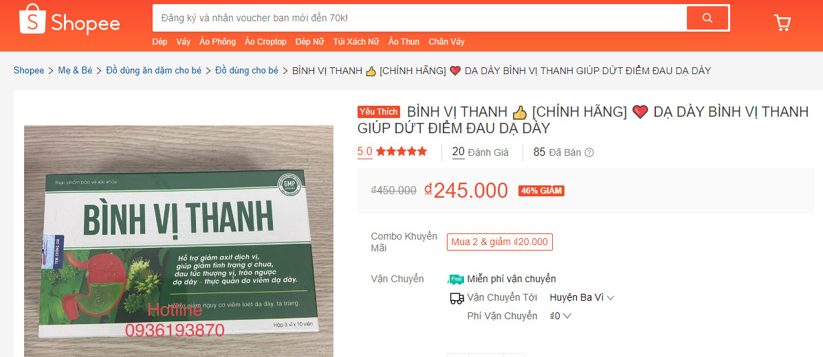 Dạ d&agrave;y B&igrave;nh Vị Thanh tự &yacute; quảng c&aacute;o sai c&ocirc;ng dụng?