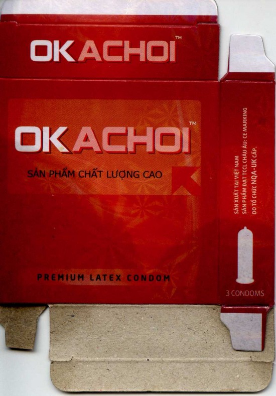 Nh&atilde;n hiệu OKACHOI được l&agrave;m nh&aacute;i sản phẩm bao cao su OK