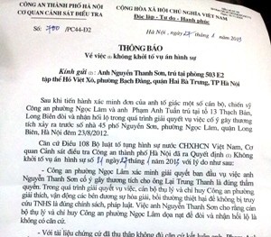 1 người dân  khiếu nại quyết định của CAHN lên Ban Nội chính trung ương