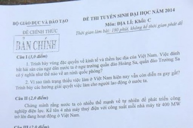 Đề thi đại học môn Địa Lý khối C năm 2014