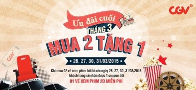 Mua 2 vé tặng 1- trúng quà may mắn tại CGV